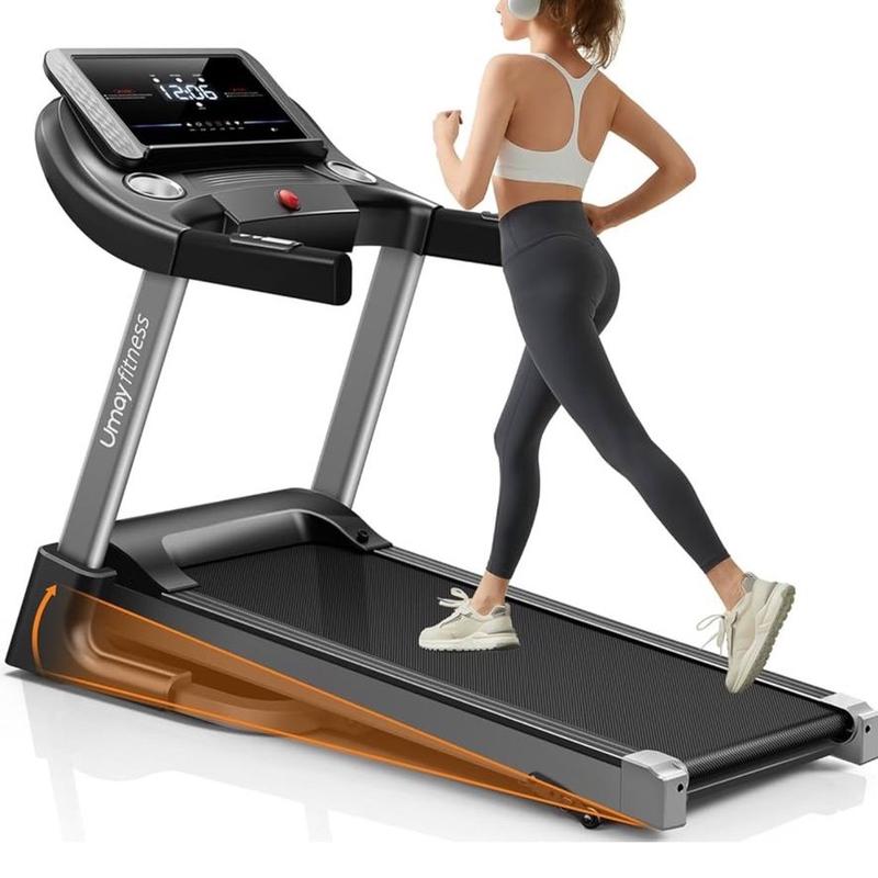 UMAY Fitness Home Auto Folding 3 Level Incline Treadmill with Pulse Sensors, 3.0 HP Quiet Brushless, 8.7 MPH, 300 lbs Capacity