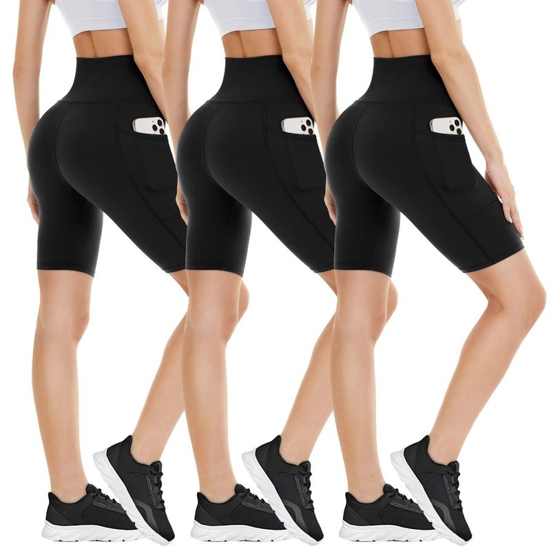 3 Pack Gym Workout Biker Shorts with Pockets for Women – 8inch High Waisted Tummy Control Workout Spandex Shorts for Gym Yoga