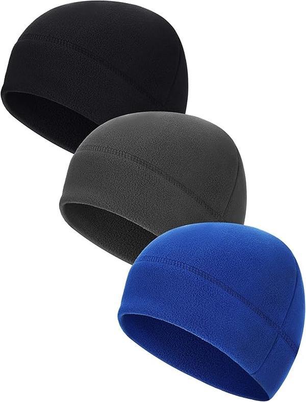 3 Pieces Winter Warm Skull Cap Soft Polar Fleece Beanie Hat Thick Windproof Watch Cap Skiing Outdoor Cap for Men Women