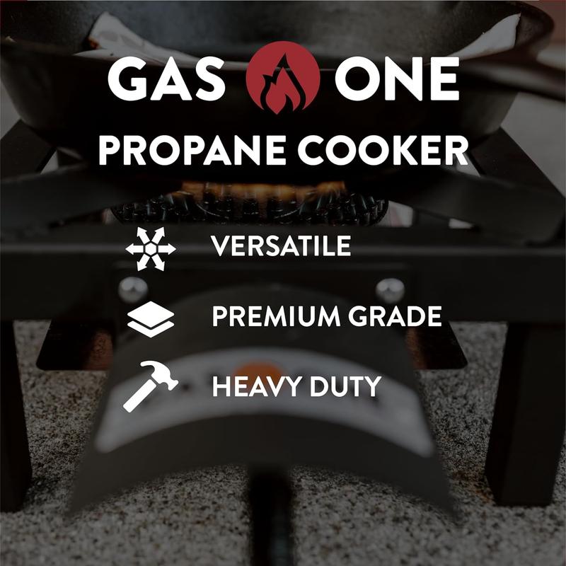 GasOne High-Output Single Propane Burner with Heat Shield and Guard, Steel Braided Hose – Ideal for Outdoor Cooking, Camping and Home Brewing