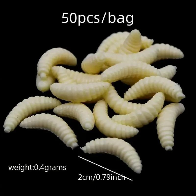 50pcs bag False Mealworm Baits, Maggot Soft Bionic Baits, Fishing Baits For Fresh Water & Sea Water, Christmas Gift