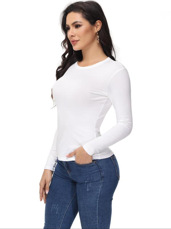 Women's Solid Round Neck Long Sleeve Sports Tee, Casual Comfy Breathable Crew Neck T-Shirt for Daily Outdoor Wear, Ladies Sportswear for All Seasons, Fall Outfits, Fallfreshness