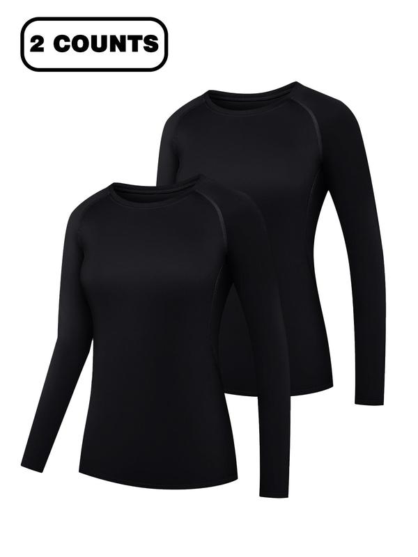 Women's Solid Raglan Sleeve Sports Tee, Quick Drying Breathable Long Sleeve Round Neck T-Shirt for Yoga Running Gym Training, Ladies Sportswear for All Seasons