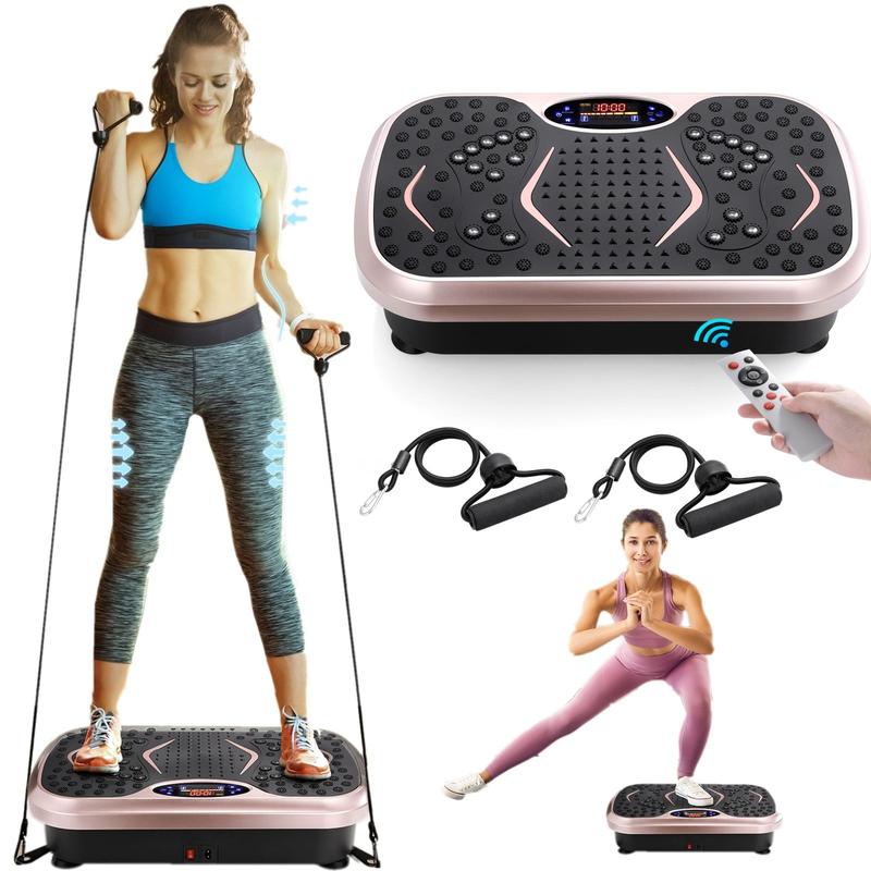 LAZY BUDDY Vibration Plate Exercise Machine Lymphatic Drainage Platform Whole Body Shaker w  2 Resistance Bands, Home Workout Training Equipment for Weight Loss & Toning, 265lbs