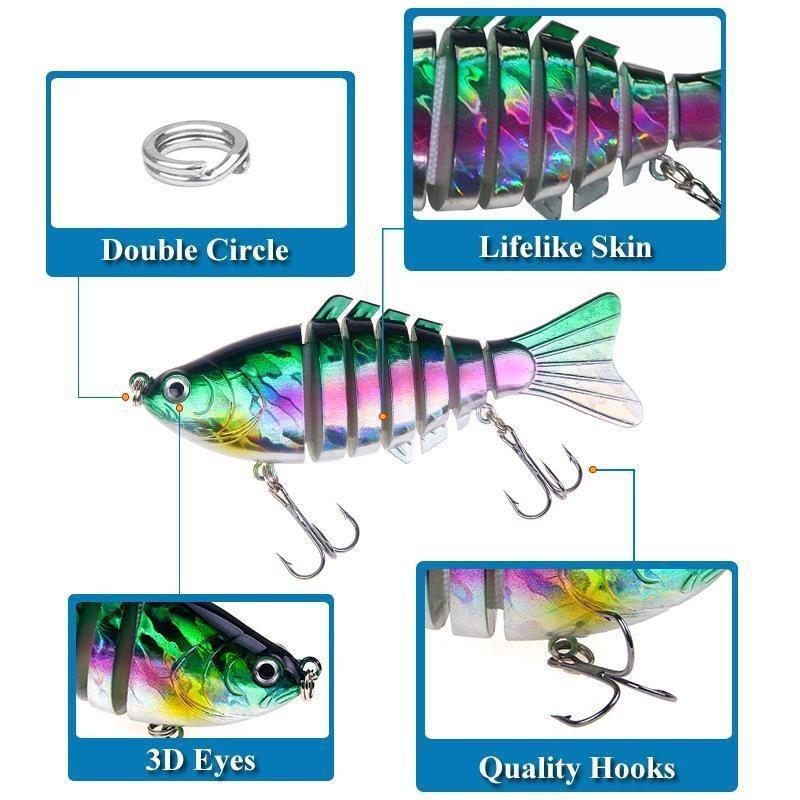 Fishing Lure with Box, 5 Counts Multi Segment Jointed Hard Bait with Hook, Wobblers Swimbait Crankbait Swim Bass for Pike Sinking