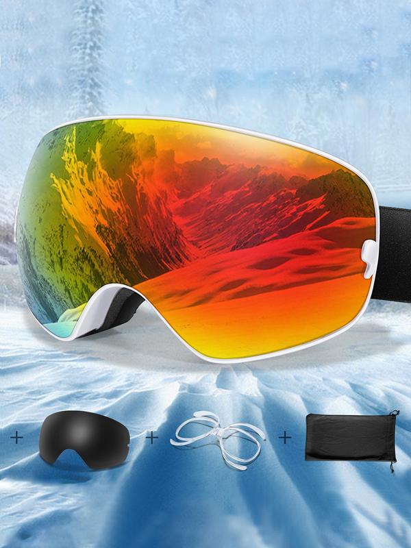 Unisex Sporty Ski Goggles, Ski Goggles with Replacement Lens, UV 400 Protective Skiing Goggles, Fashion Accessories for Outdoor Sports