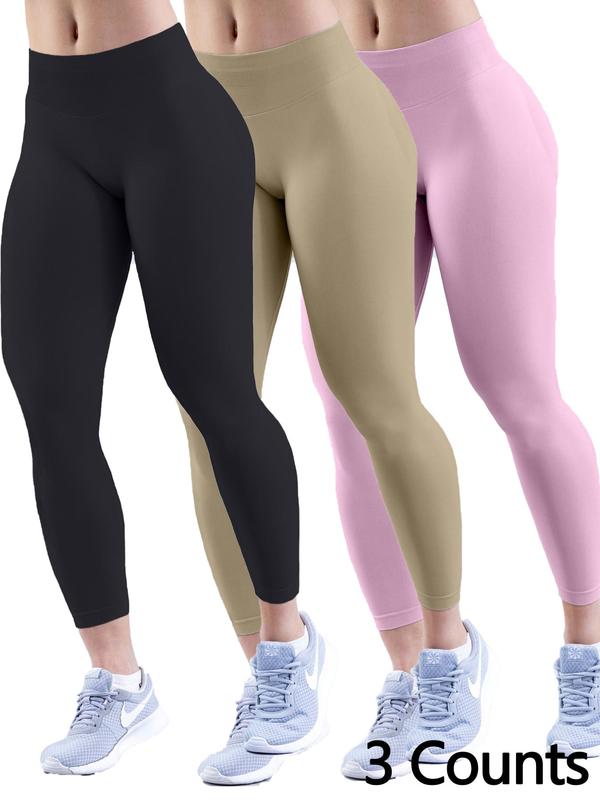 Women's Solid Color High Waist Sports Leggings, Breathable Comfortable Seamless Skinny Pants for Yoga Gym Workout Running, Ladies Sportswear for Fall & Winter