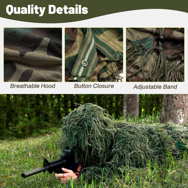 Lilypelle 5 in 1 Ghillie Suit, 3D Camouflage Hunting Apparel Including Jacket, Pants, Hood, Carry Bag, Ghillie Suit for Men Adult Youth