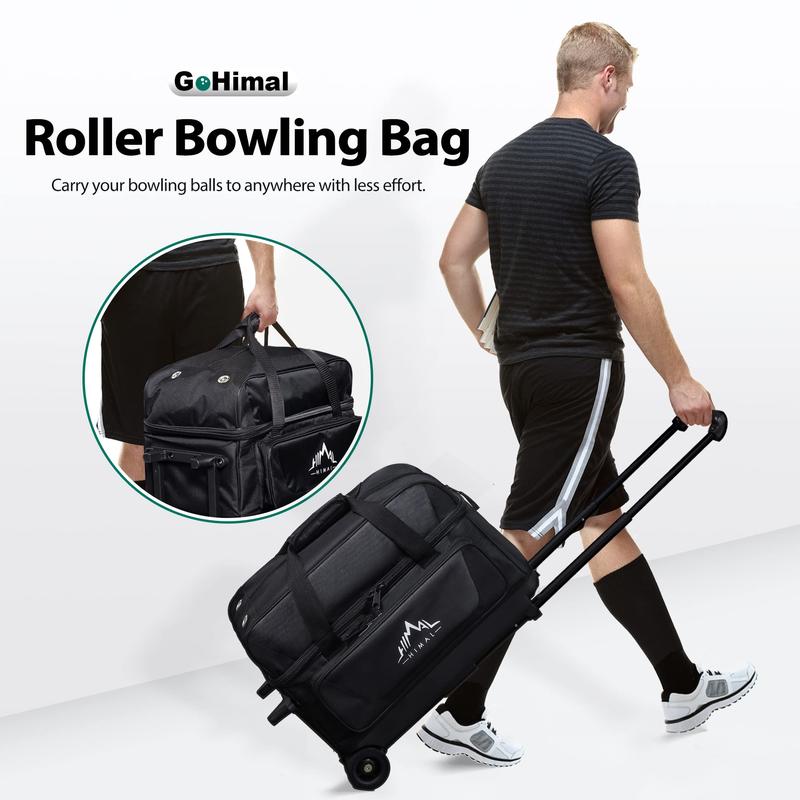 Double Roller 2 Ball Bowling Bag with Separate Shoe Compartment for Bowling Shoes (Up To US Mens Size 15) and Oversized Accessory Pocket, Retractable Handle - Extends to 40