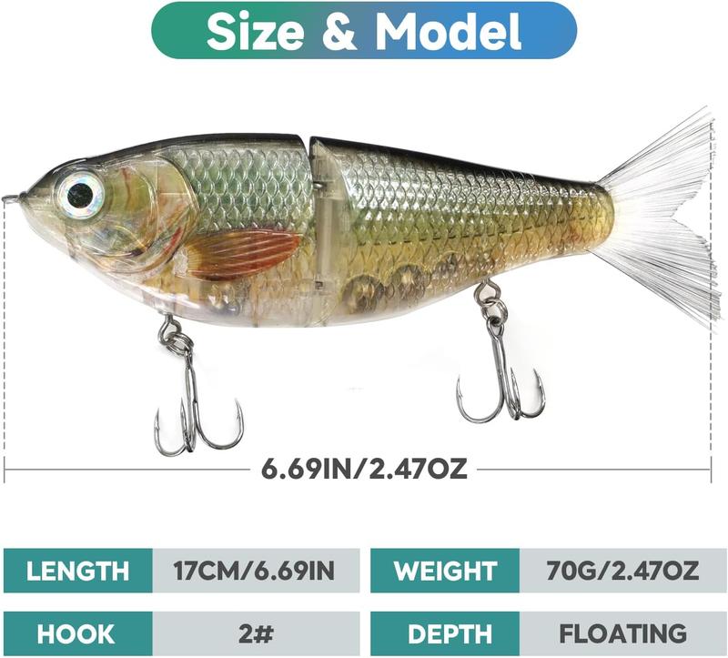 Durable 2-Section  Fishing Lures Lifelike White Swimbait 1PCS Big Belly  Glide Bait with Fur Tail  Fishing Tackle Artificial Hard Baits 6.69in 2.47oz