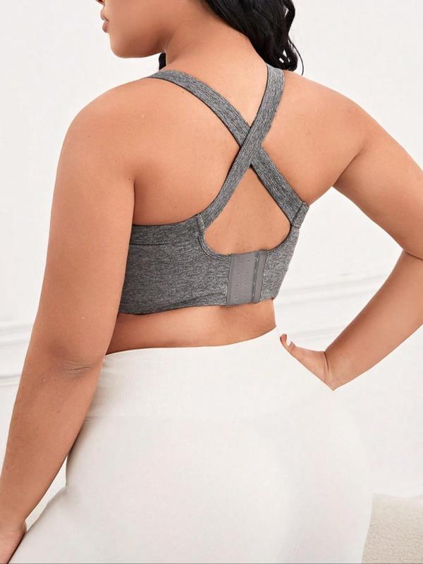 [Plus Size] Solid Criss Cross Sports Bra, Breathable Hook and Eye High Stretch Sports Bra for Yoga Gym Workout, Sports Bra for Women, Pickleball & Tennis Clothes gym workout plus size gym workout plus size gym workout plus size gym workout plus size