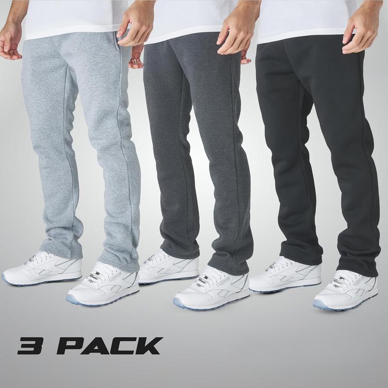 Performance 3 Pack Mens Fleece Wide Leg Sweatpants with Pockets, Open Bottom Workout Sweatpants for Men