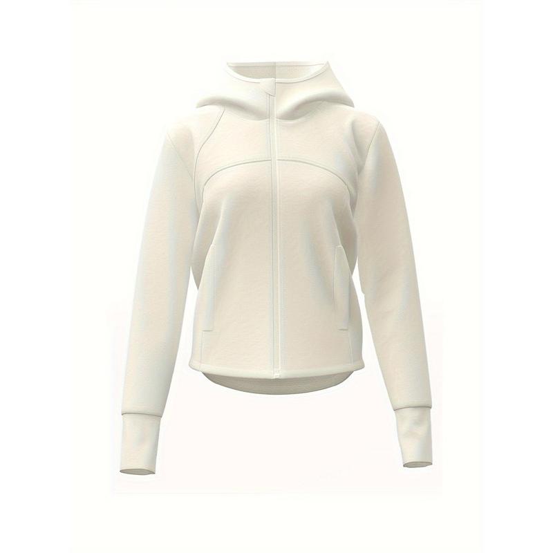 Women's Fleece-lined Hooded Jacket-Comfortable Thick Polyester Fiber with Stylish Pockets Suitable for Yoga and Sports