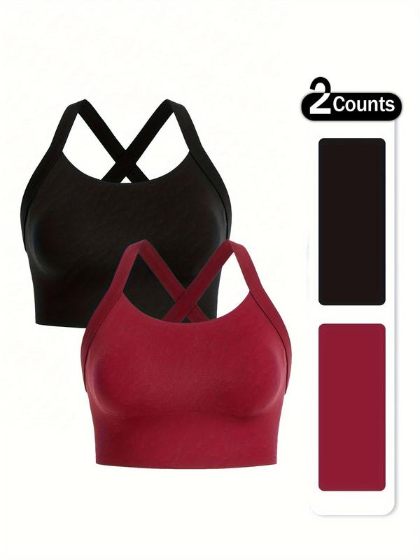 [Plus Size] Solid Criss Cross Sports Bra, Breathable Hook and Eye High Stretch Sports Bra for Yoga Gym Workout, Sports Bra for Women, Pickleball & Tennis Clothes gym workout plus size gym workout plus size gym workout plus size gym workout plus size