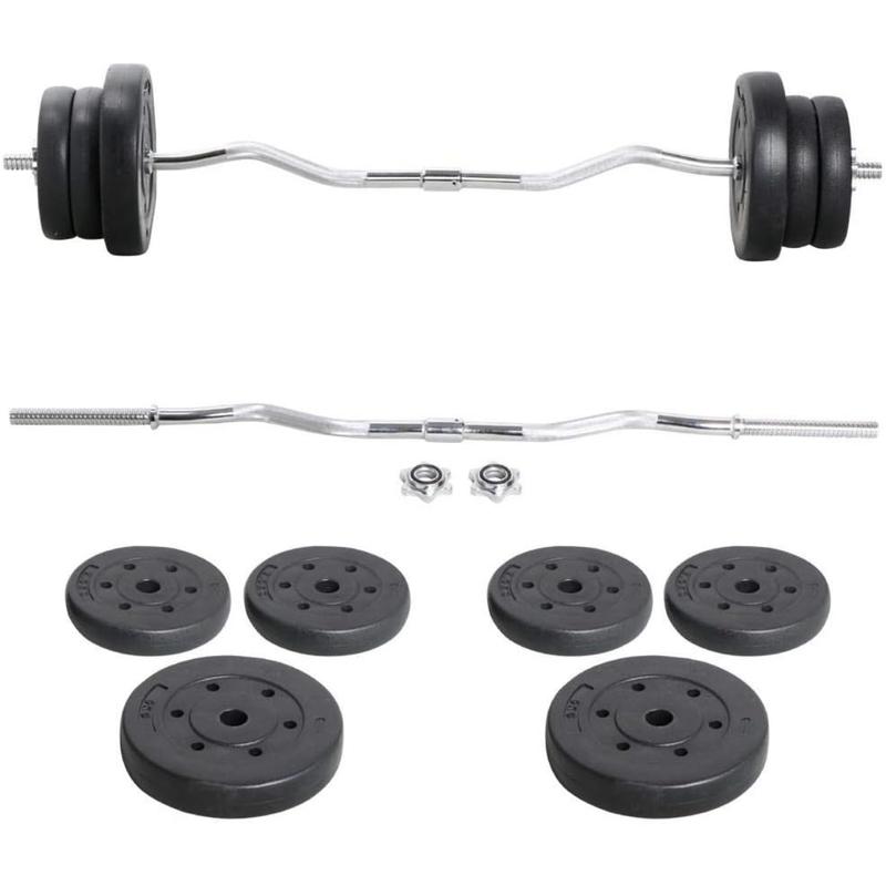 Barbell Weight Set - Olympic Curl Bar & 6 Olympic Weights & 2 Olympic Barbell Clamps for Lifts 66LB 55LB 44LB