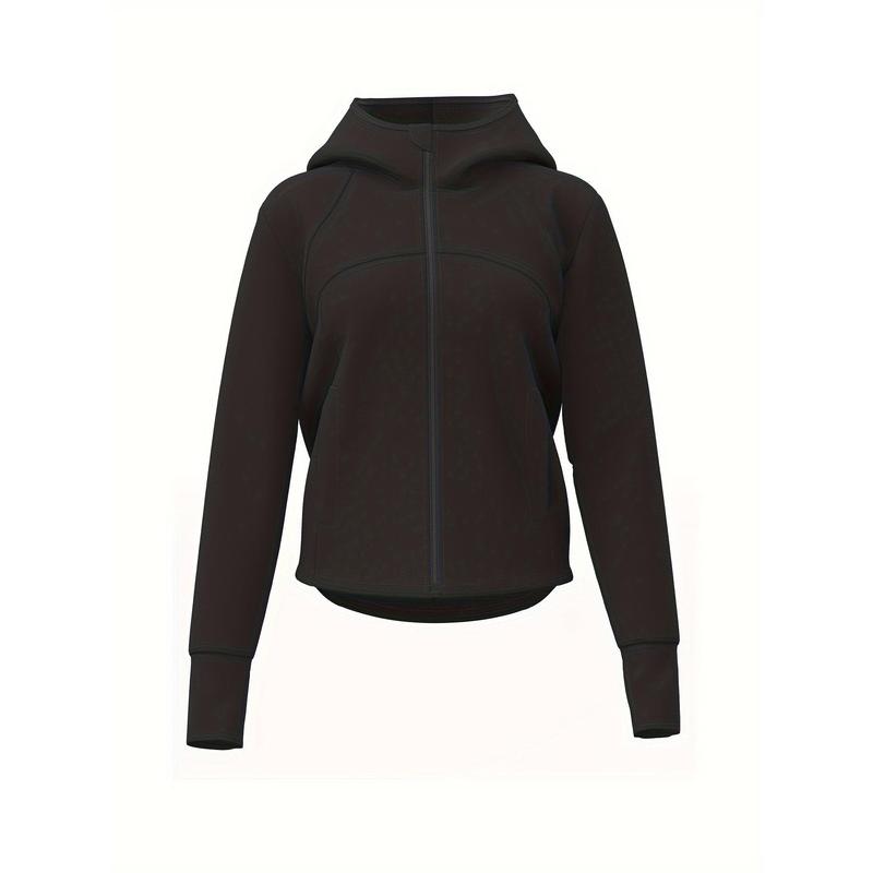 Women's Fleece-lined Hooded Jacket-Comfortable Thick Polyester Fiber with Stylish Pockets Suitable for Yoga and Sports