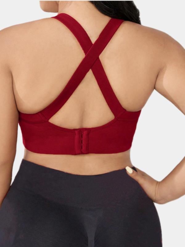 [Plus Size] Solid Criss Cross Sports Bra, Breathable Hook and Eye High Stretch Sports Bra for Yoga Gym Workout, Sports Bra for Women, Pickleball & Tennis Clothes gym workout plus size gym workout plus size gym workout plus size gym workout plus size