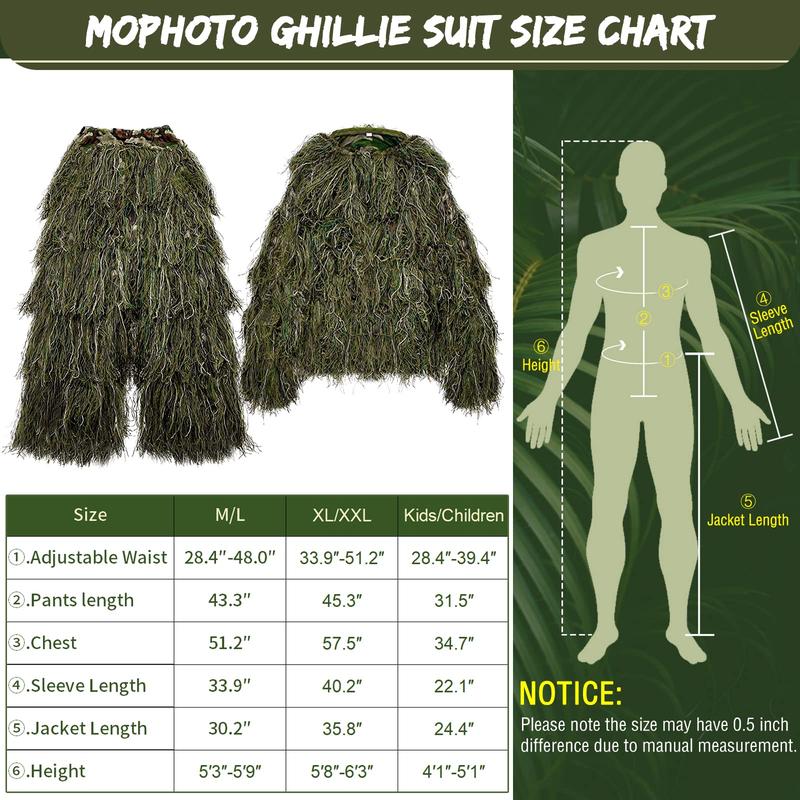 Lilypelle 5 in 1 Ghillie Suit, 3D Camouflage Hunting Apparel Including Jacket, Pants, Hood, Carry Bag, Ghillie Suit for Men Adult Youth