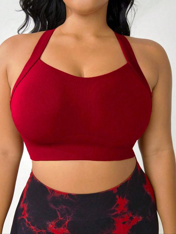 [Plus Size] Solid Criss Cross Sports Bra, Breathable Hook and Eye High Stretch Sports Bra for Yoga Gym Workout, Sports Bra for Women, Pickleball & Tennis Clothes gym workout plus size gym workout plus size gym workout plus size gym workout plus size