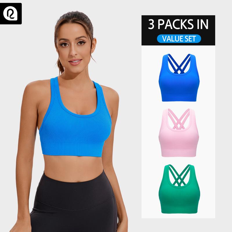 RUNNING GIRL Women's High Support Sports Bra - Criss-Cross Back, Removable Cups, Medium Support, Ultra-Stretch, Moisture-Wicking, Seamless Ribbed Knit Yoga Bra with Naked Feeling