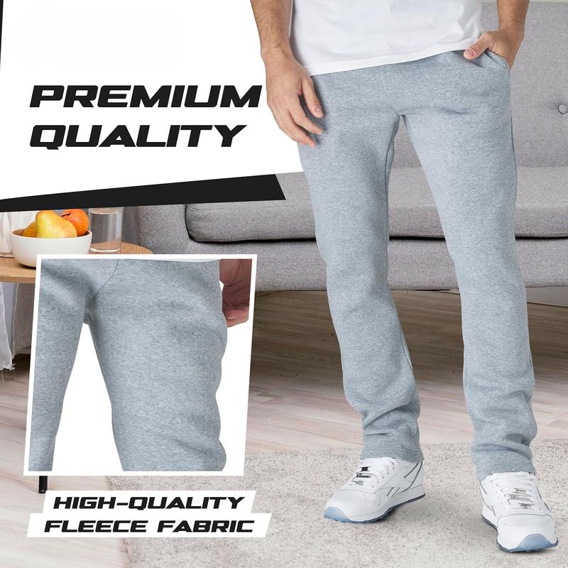 Performance 3 Pack Mens Fleece Wide Leg Sweatpants with Pockets, Open Bottom Workout Sweatpants for Men