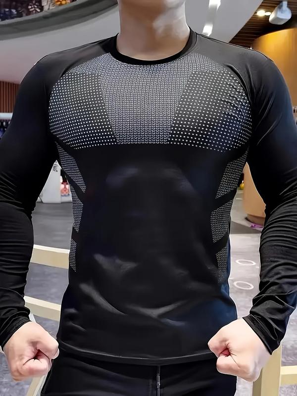 Men's Long Sleeve Compression Sports Tee, Quick Drying Breathable Comfortable Round Neck T-shirt for Gym Workout Running, Casual Sportswear for Men