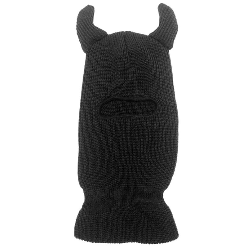 Men Women Ski Mask with Horn Knitted Balaclava for Halloween Full Face Cover Face Mask Winter Thermal Beanie Hat for Skiing Cycling