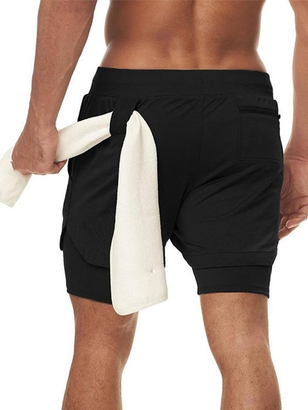 Men's 2 in 1 Drawstring Waist Pocket Design Sports Shorts, Gym Shorts, Quick Dry Breathable Elastic Waist Shorts, Gym Shorts, Summer Sports Shorts for Men, Fall Clothes 2024