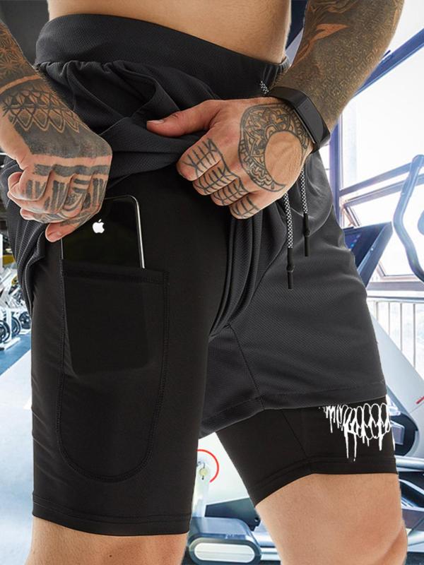 Men's 2 in 1 Drawstring Waist Pocket Design Sports Shorts, Gym Shorts, Quick Dry Breathable Elastic Waist Shorts, Gym Shorts, Summer Sports Shorts for Men, Fall Clothes 2024