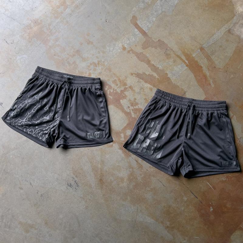 [Kill Crew] Muay Thai Shorts Flame - Blackout, Unisex, Mid Thigh Cut, Pockets, Gym Shorts, Elastic Waistband, Long drawcord with wax tips