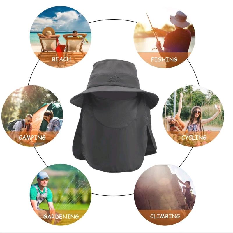 Outdoor UV Sun Protection Wide Brim Hat with Face Cover & Neck Flap Water-Resistant Unisex Quick Dry Breathable Water-Resistant Comfortable Quick Dry