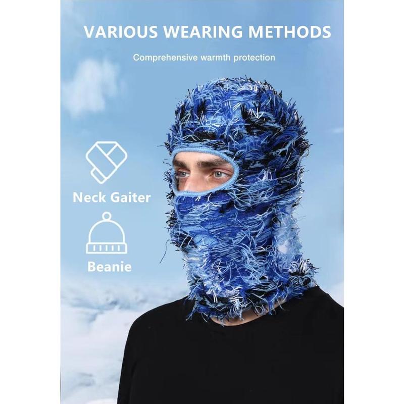 Distressed Balaclava Knitted Full Face Ski Mask Winter Windproof Neck Warmer for Men Women Distress Mask Beanie