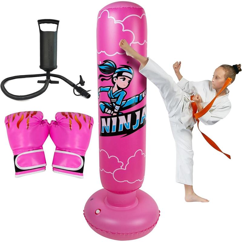 Larger Inflatable Punching Bag for Kids with Boxing Gloves,Tall 66 Inch Ninja Kids Inflatable Boxing Bag,Gifts for Boys & Girls Age 5-12 for Taekwondo,MMA and Practicing Karate