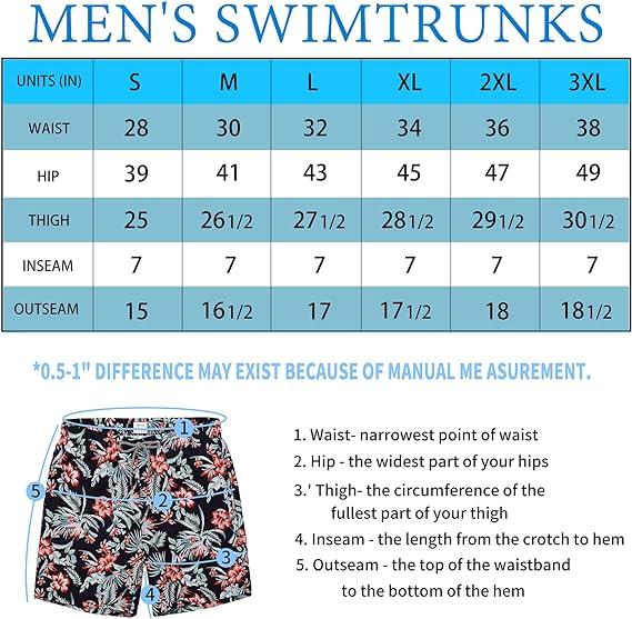 Mens Swimming Trunks Swim Shorts Black Flowers Summer Bathing Suit Swimwear Beach Wear with Pockets Digital Print Elastic Waist Casual Beach Shorts