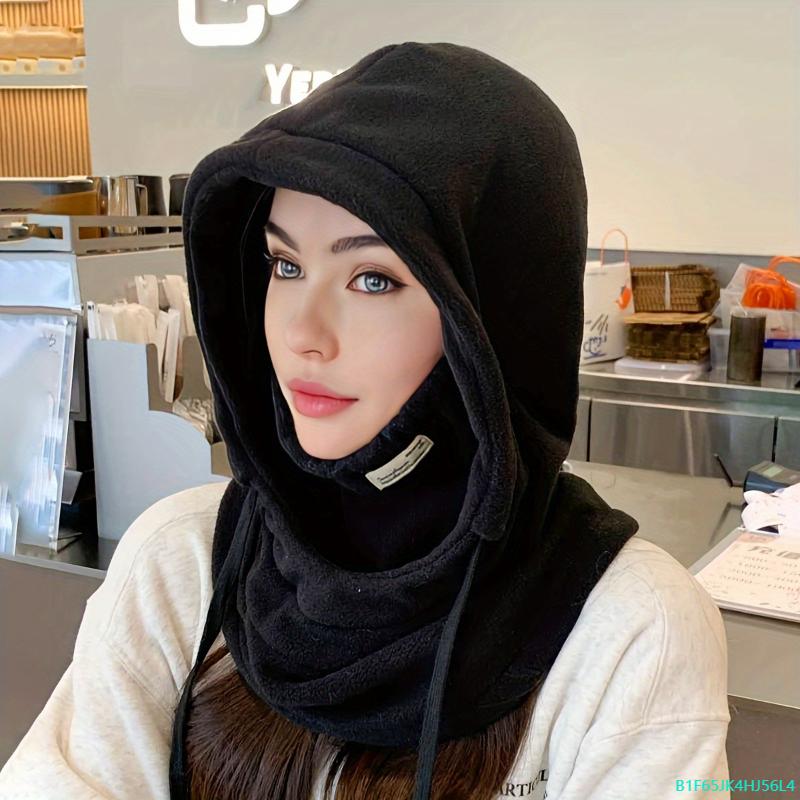 Winter Warm Hooded Scarf Hat Unisex Balaclava Solid Color Elastic Neck Gaiter Coldproof Ski Mask For Women Men Winter Outdoor