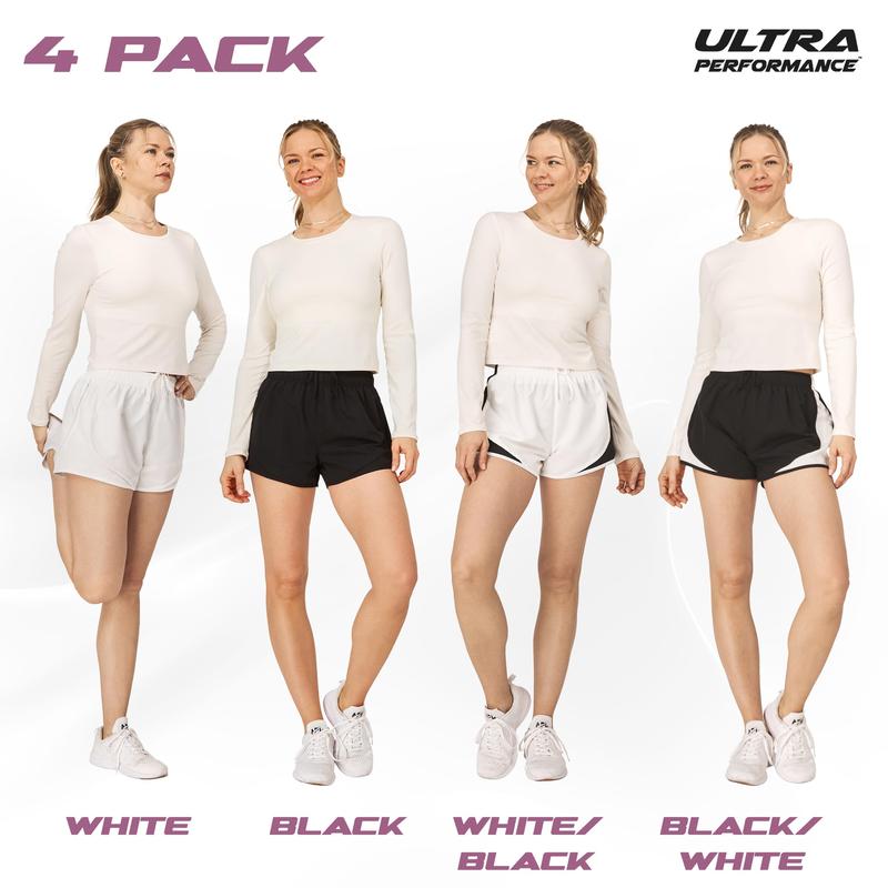 Ultra Performance Women's Running Shorts 4-Pack Athletic Workout Gym Shorts for Women, with Brief Liner