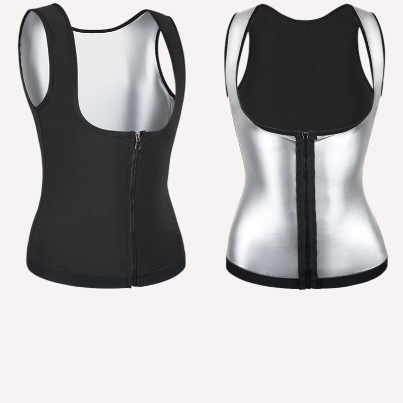 Silver Sauna Waist Trainer Vest Shapewear Sauna Suit for Women, Black Waist Heat Trapping Sweat Enhancing Workout Shirt