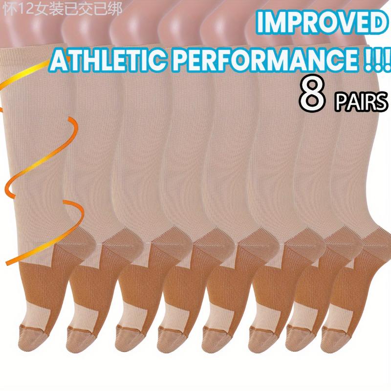 8pairs Copper Compression Socks for Women and Men - Improve Circulation, Reduce Swelling, and Enhance Performance for Medical, Running, Nursing, and Athletic Activities