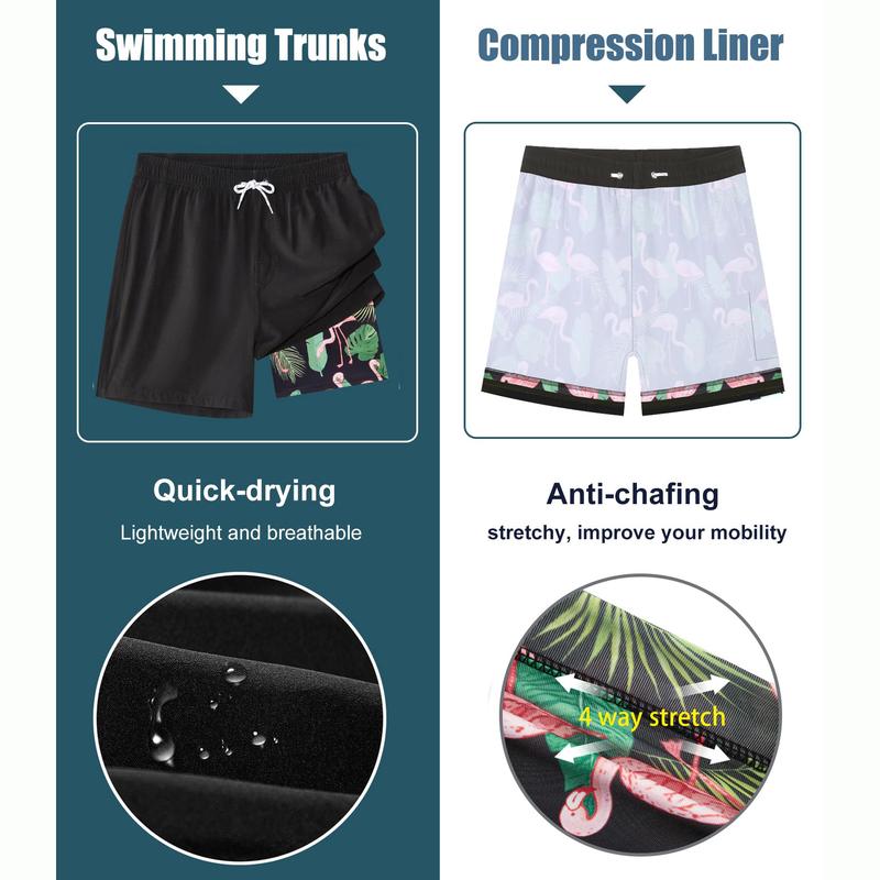 APTRO Men's Quick Dry 2 in 1 Swim Trunks with Compression Liner Swimsuit Swim Shorts Bathing Suits