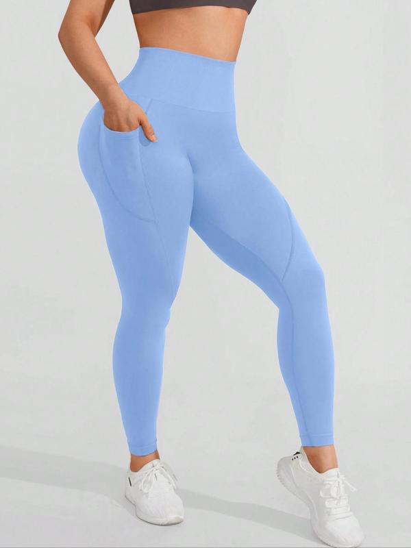 Women's High Waist Pocket Sports Tummy Control Leggings, Solid Color Skinny Pants, High Stretch Seamless Yoga Leggings, Yoga Pants, Gym Clothes, Ladies Sportswear for Indoor Outdoor Wear, Fall Clothes 2024, Leggings for Women, Pants for Women