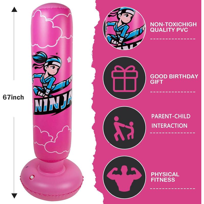 Larger Inflatable Punching Bag for Kids with Boxing Gloves,Tall 66 Inch Ninja Kids Inflatable Boxing Bag,Gifts for Boys & Girls Age 5-12 for Taekwondo,MMA and Practicing Karate