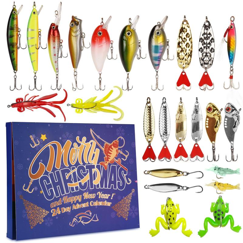 Fishing Themed Advent Calendar, 24pcs set Christmas Countdown Fishing Lures Tackle Set, Christmas Surprise Gift for Father Granpa Brother Boyfriend