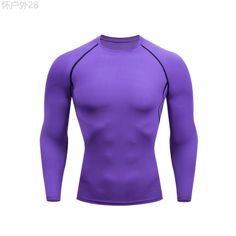 Quick-Dry Purple Compression Shirt for Men - Long Sleeve Athletic Workout Top and Base Layer T-Shirt with Moisture-Wicking Technology