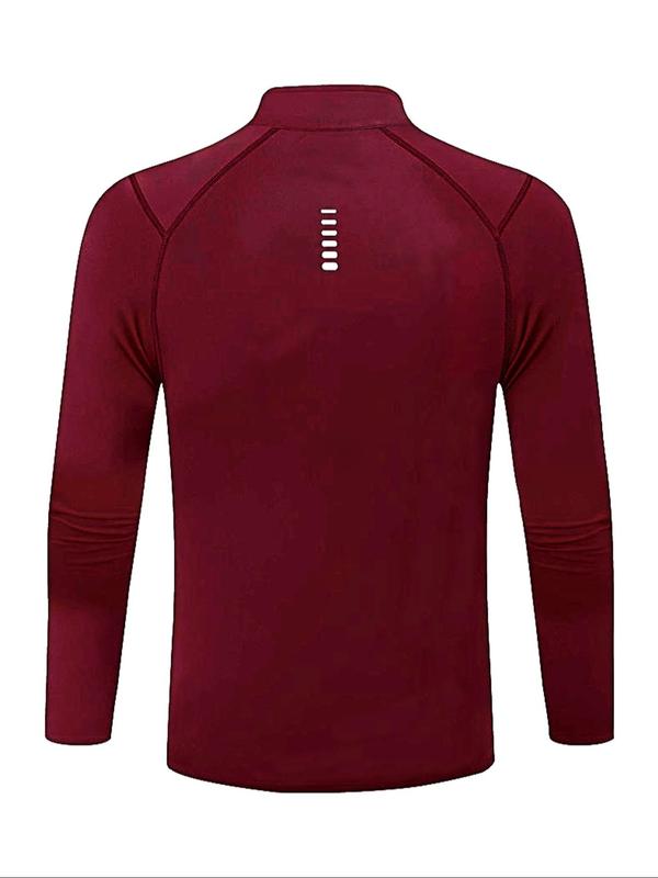 Men's Solid Zip Up Thermal Lined Sports Tee, Casual Long Sleeve Half Zip Pullover for Running Training, Men's Sportswear for All Seasons