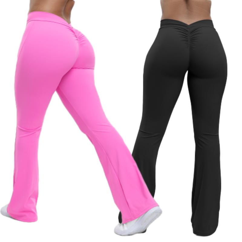 Women Scrunch Flare Leggings V Back Butt Lifting Wide Leg High Waist Gym Workout Yoga Pants yoga