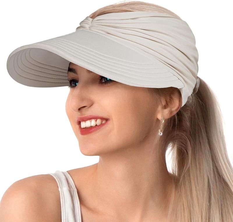 Sun Visor Hats for Women, Wide Brim UV Protection Sun Hats, Packable Ponytail Beach Summer Hat for Sports Golf