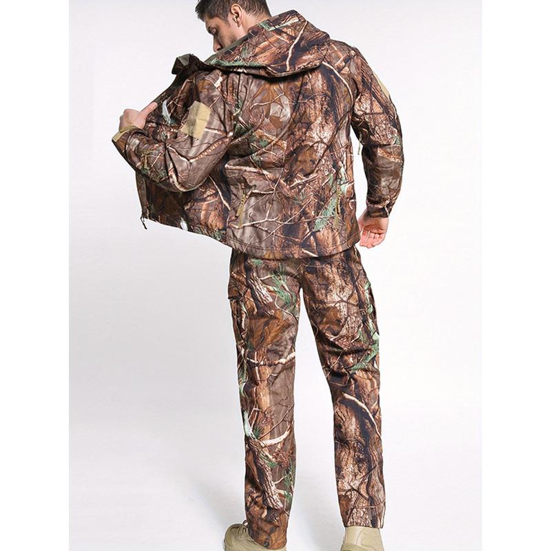 Ultimate Camouflage Two-Piece Suit for Men - Windproof, Waterproof, Fleece-Lined, Hooded, Multi-Pocket, Fall Winter Sports & Outdoors Wear with Maximum Warmth and Protection