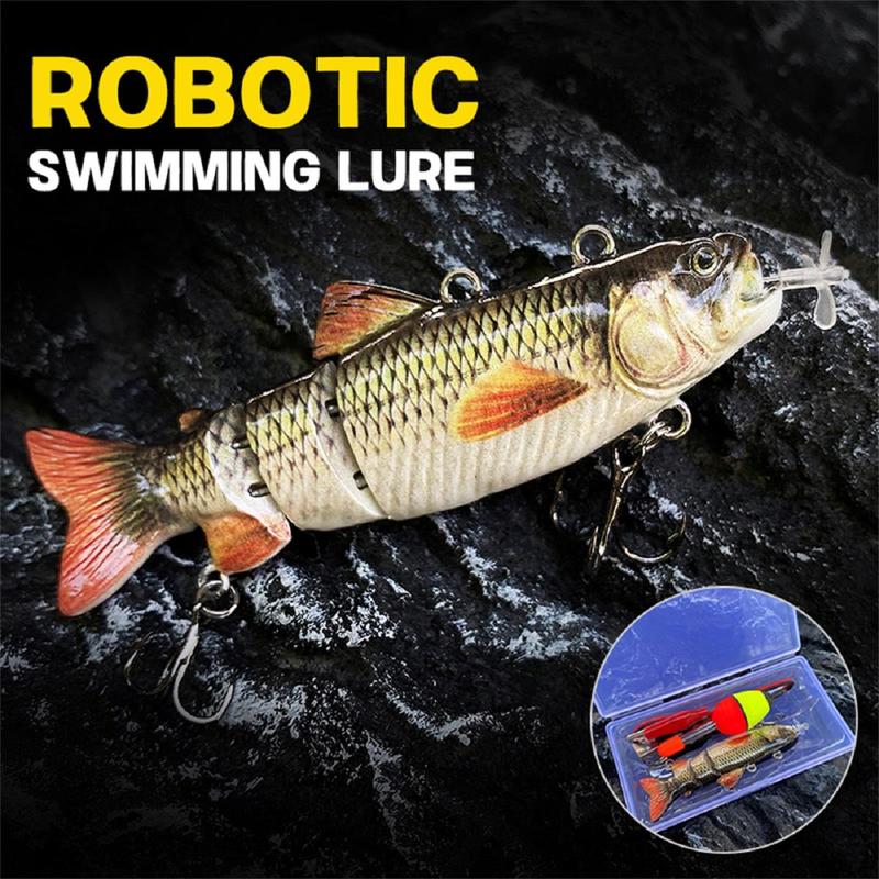 Electric Fishing Lure, Rechargeable LED Lighted Electric Spinner Fishing Lure with Hook & Float & Storage Box, Multi Jointed Swimbaits Hard Lures Fishing Tackle, Fishing Equipment, Christmas, Christmas Gift