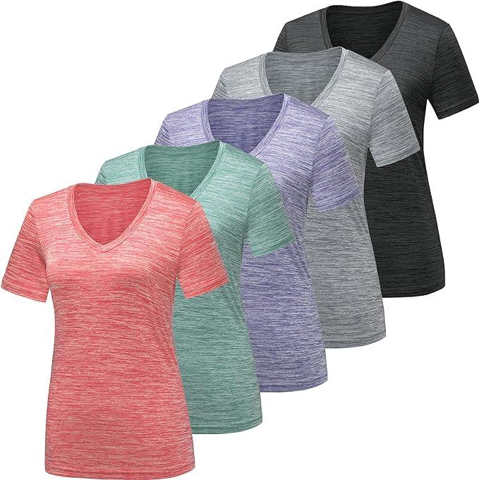 OLENNZ 5 Packs Workout Shirts for Women, Gym Shirt Moisture Wicking Quick Dry Active Athletic Women's T Shirts