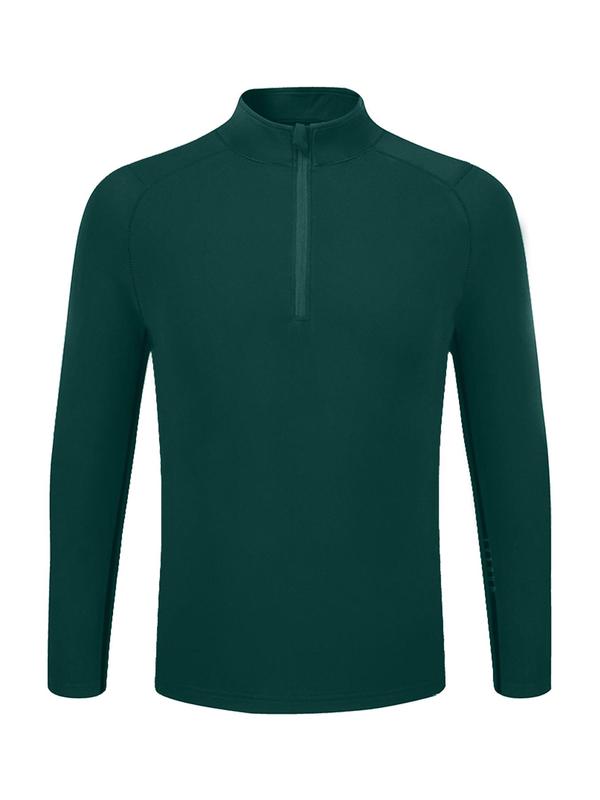 Men's Solid Zip Up Thermal Lined Sports Tee, Casual Long Sleeve Half Zip Pullover for Running Training, Men's Sportswear for All Seasons